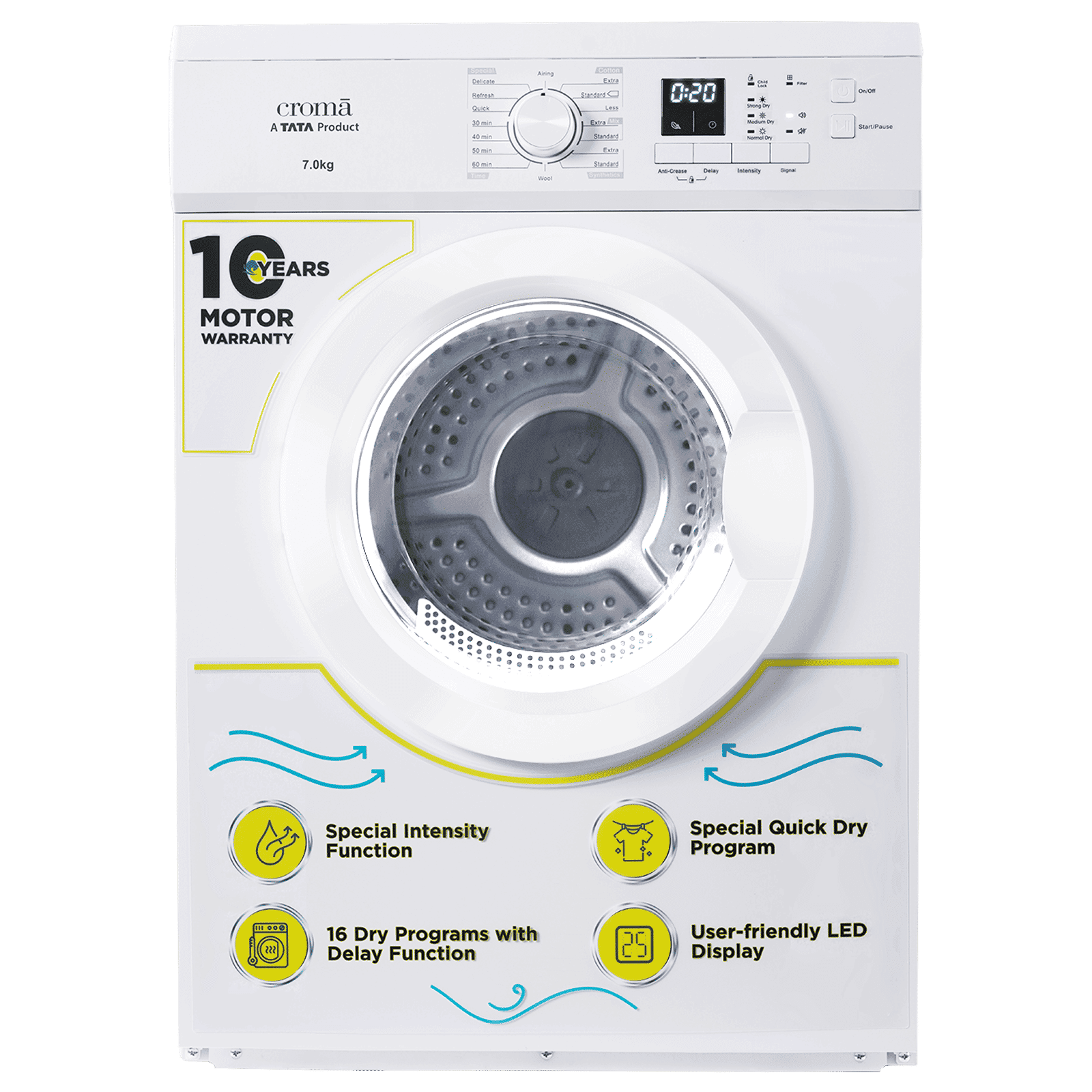 Croma 7 kg Fully Automatic Front Load Dryer (Fixed Frequency Motor, CRLWDR0705W7996, White)