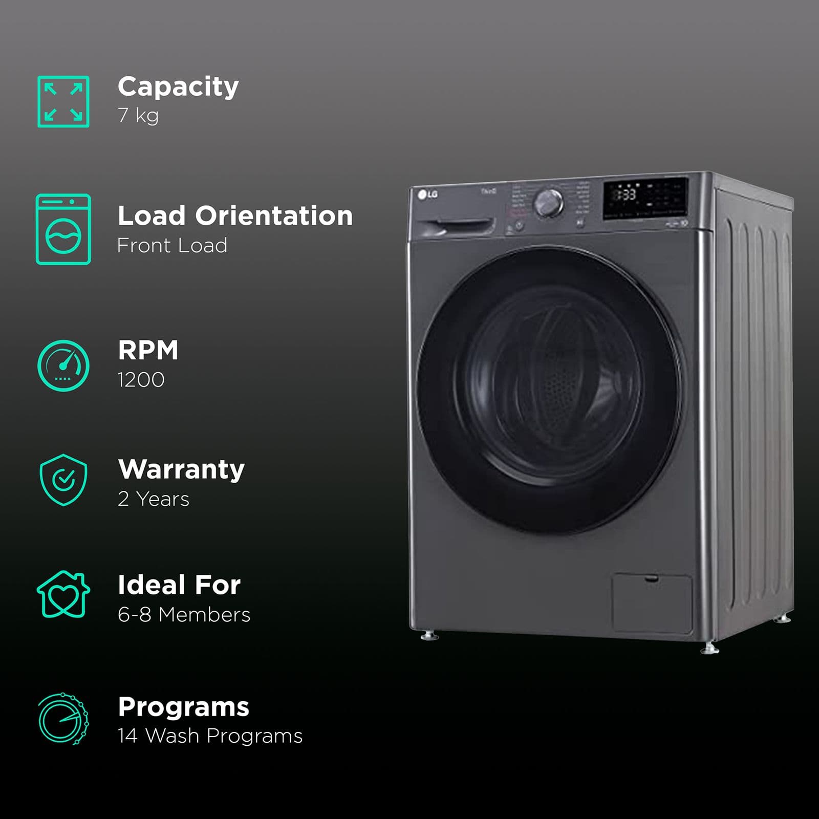 LG 7 Kg 5 Star Inverter Fully Automatic Front Load Washing Machine (FHV1207Z4M, Built-In Heater, Middle Black)