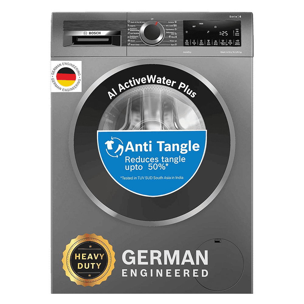 BOSCH 10.5/6 kg 5 Star Fully Automatic Front Load Washer Dryer(Series 6, WNA2E4U1IN, In-built Heater, Grey)
