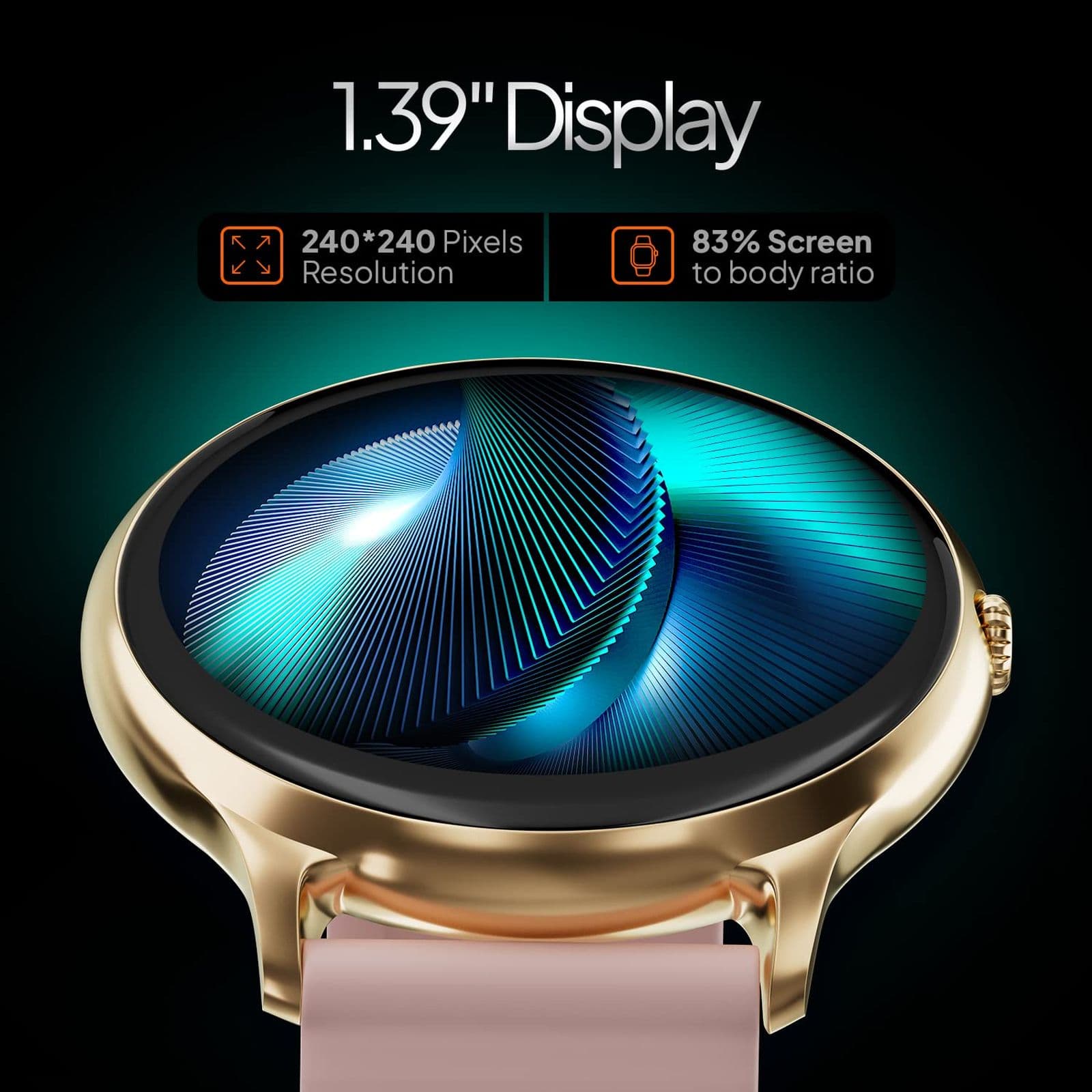 FIRE-BOLTT Phoenix Pro Smartwatch with Bluetooth Calling (35.3mm HD TFT Display, IP67 Water Resistant, Gold Pink Strap)