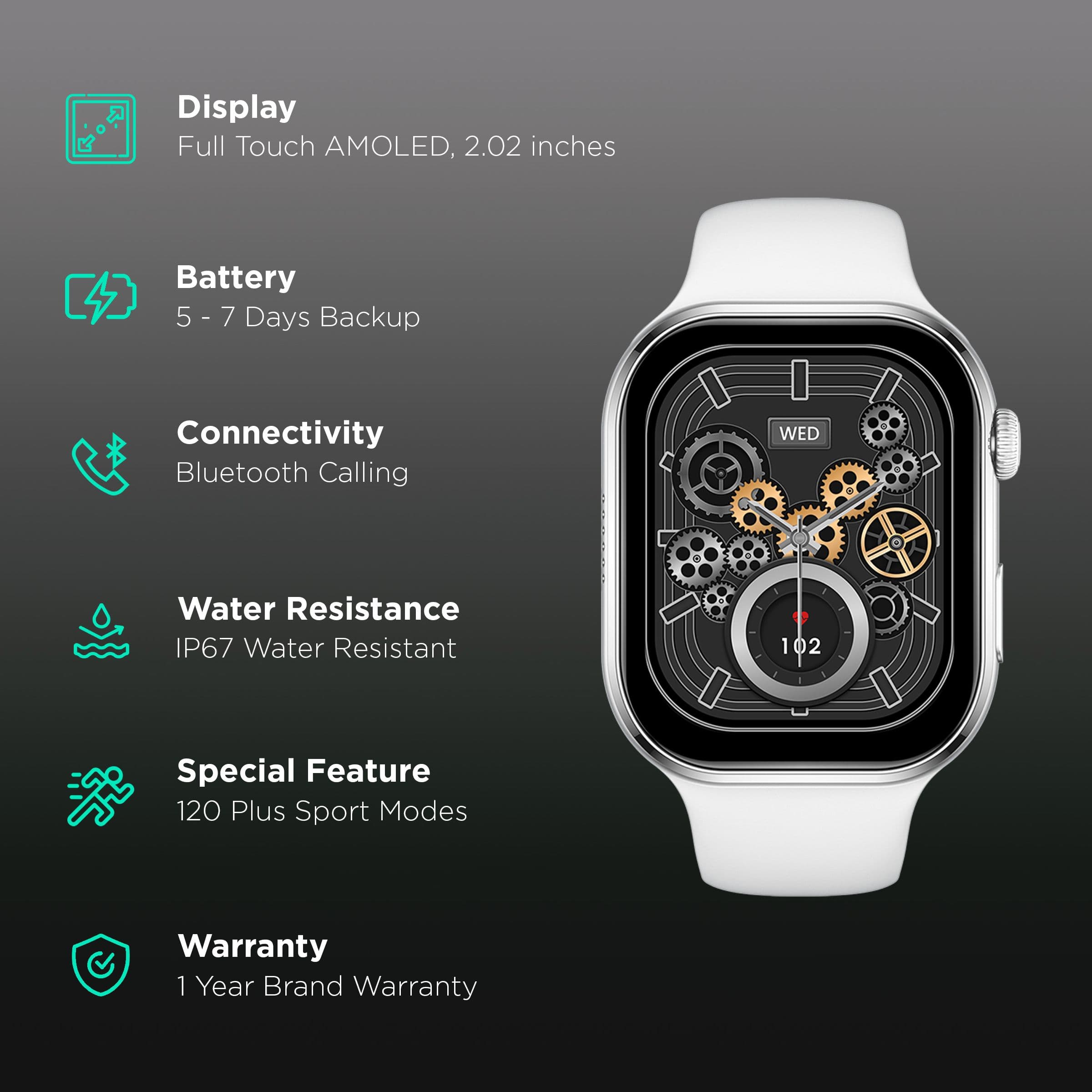 FIRE-BOLTT Brillia Smartwatch with Bluetooth Calling (51.30mm AMOLED Display, IP67 Water Resistant, Silver Strap )