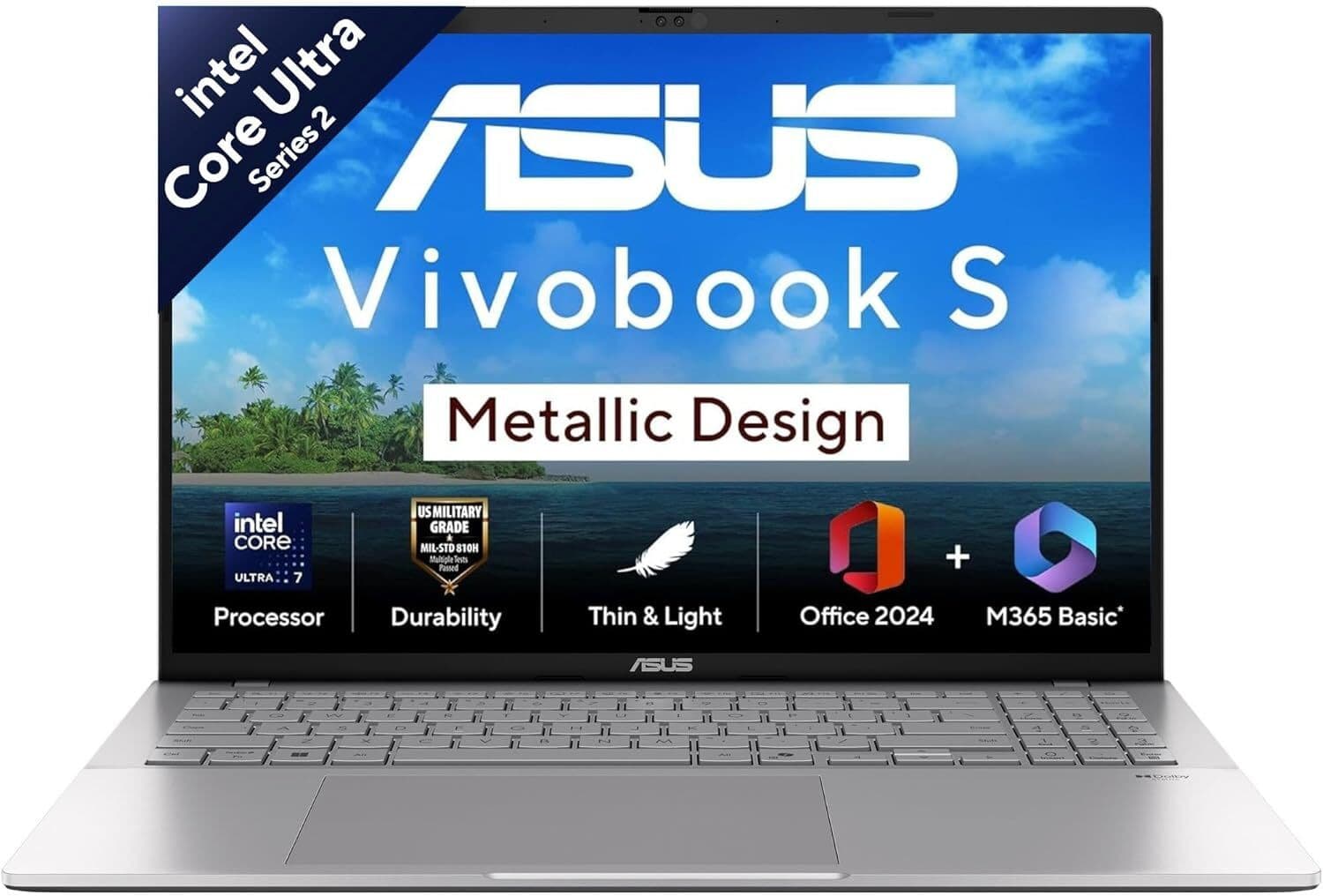 ASUS Vivobook S16 (2025) with Office 2024 + M365 Basic*, Metal Body*, Intel Core Ultra 7 255H - (16 GB/512 GB SSD/Windows 11 Home) S3607CA-SH077WS Thi...