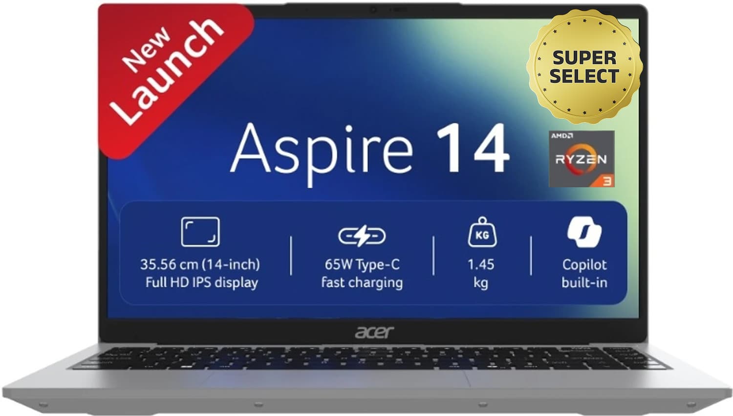 Acer Aspire 14 AMD Ryzen 3 3200U - (8 GB/256 GB SSD/Windows 11 Home) AS14-39 Notebook (14 inch, Light Silver, 1.45 kg)