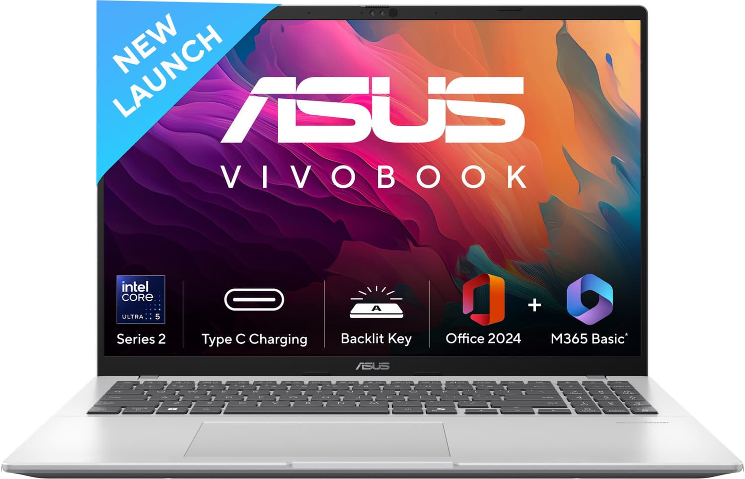 ASUS Vivobook 16 (2025) with Office 2024 + M365 Basic, AI PC Intel Core Ultra 5 - (16 GB/512 GB SSD/Windows 11 Home) X1607CA-MB142WS Laptop
