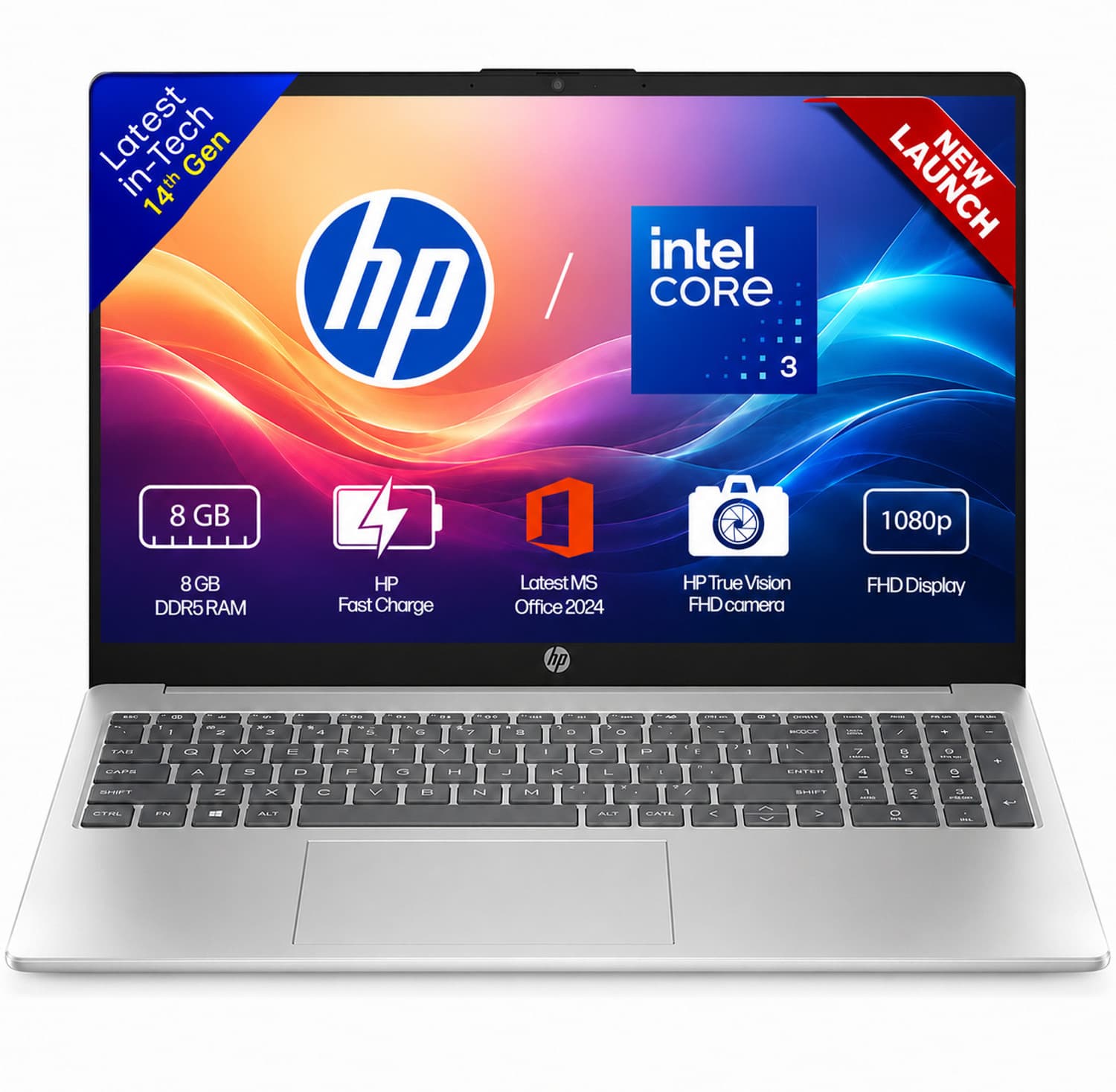 HP 15 with Office 2024 Intel Core 3 14th Gen 100U - (8 GB/512 GB SSD/Windows 11 Home) 15-FD0883TU Laptop (15.6 inch, Natural Silver, 1.59 kg, With MS ...