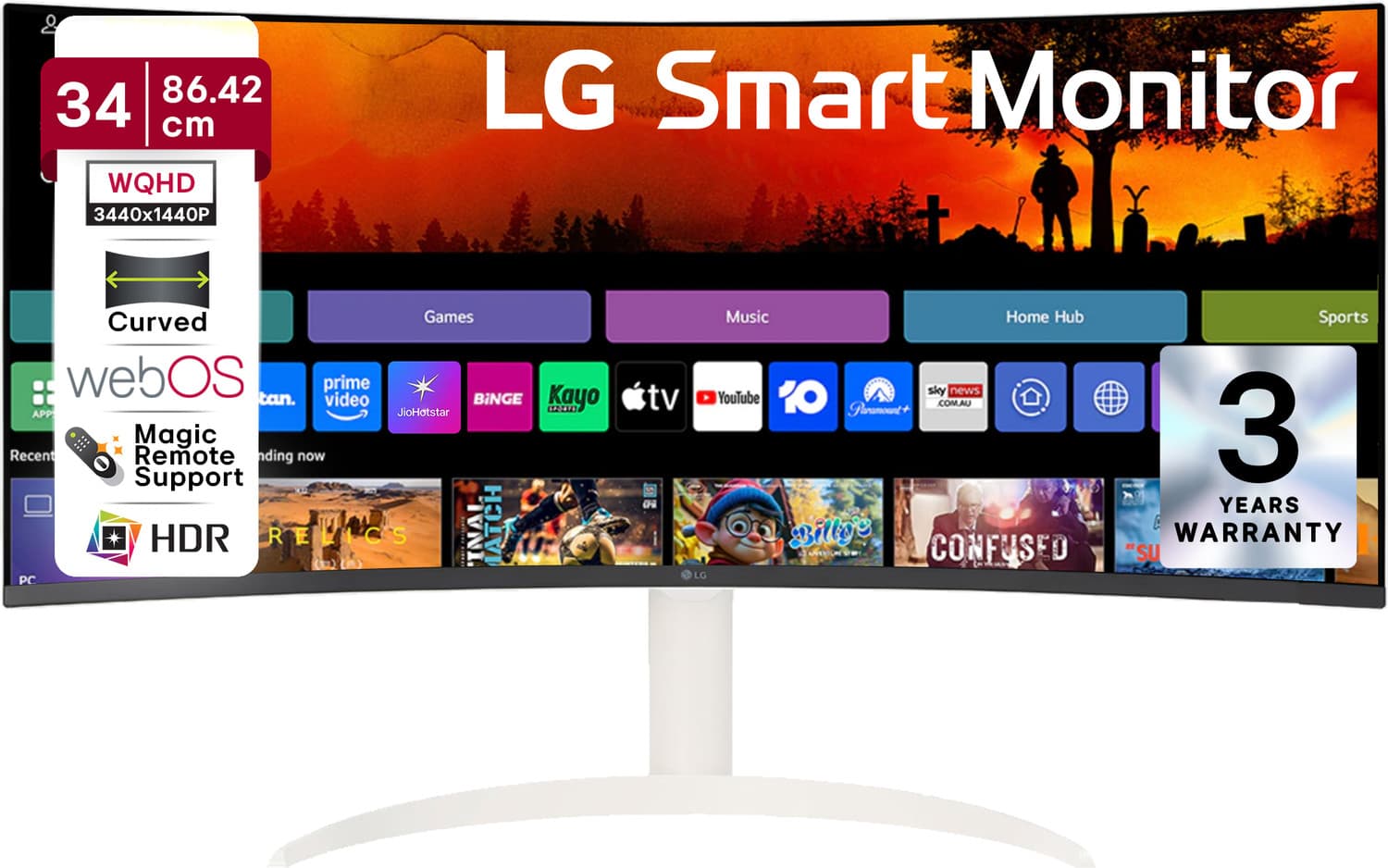 LG Smart 86.36 cm (34 inch) Curved WQHD VA Panel 34 (86.36 cm) 21:9 Curved WQHD (3440x1440) display, webOS Smart Monitor, ThinQ Home Dashboard / Magic...