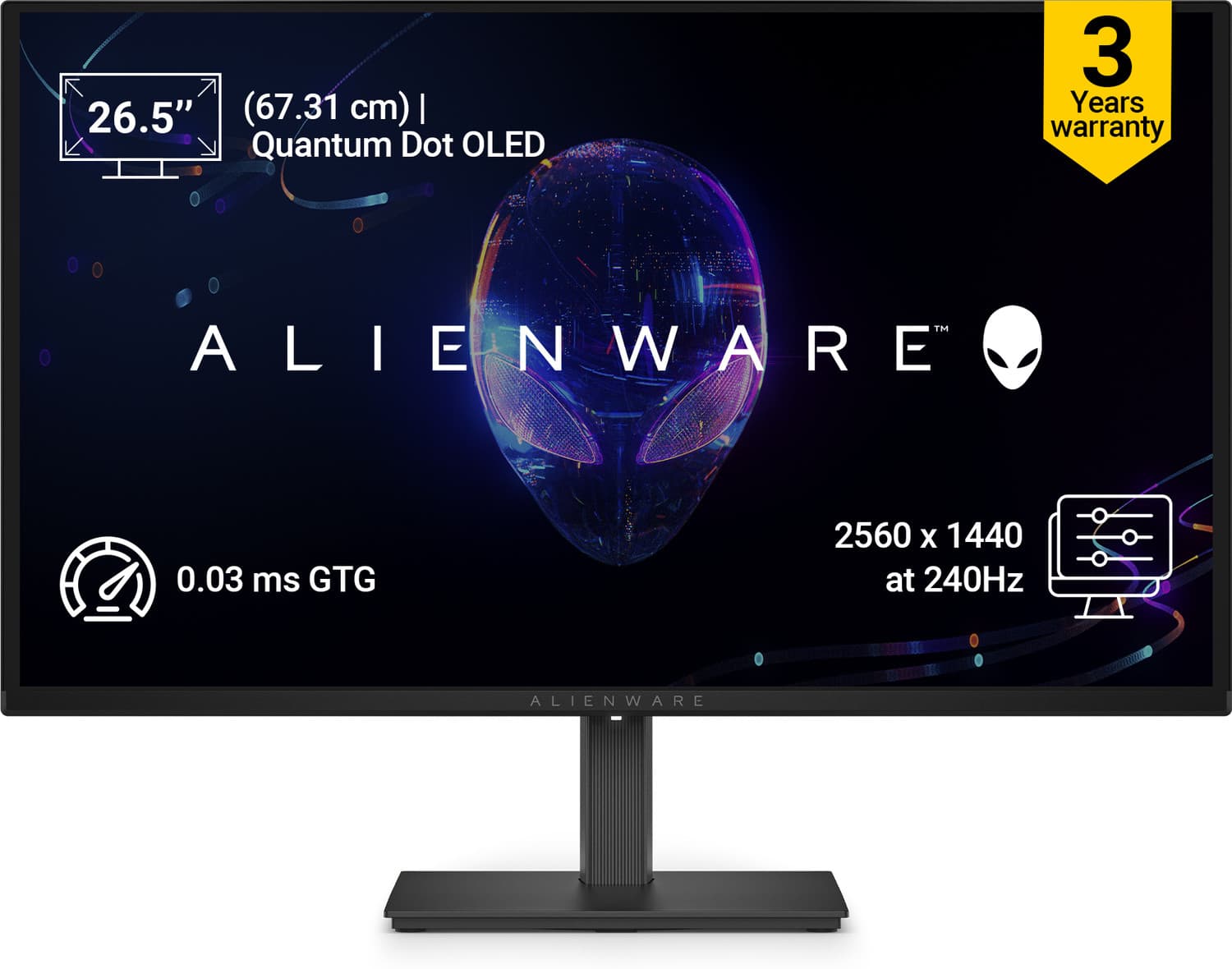DELL Alienware Series 67.31 cm (27 inch) Quad HD LED Backlit OLED Panel Gaming Monitor (AW2726DM) (Response Time: 0.03 ms, 240 Hz Refresh Rate)