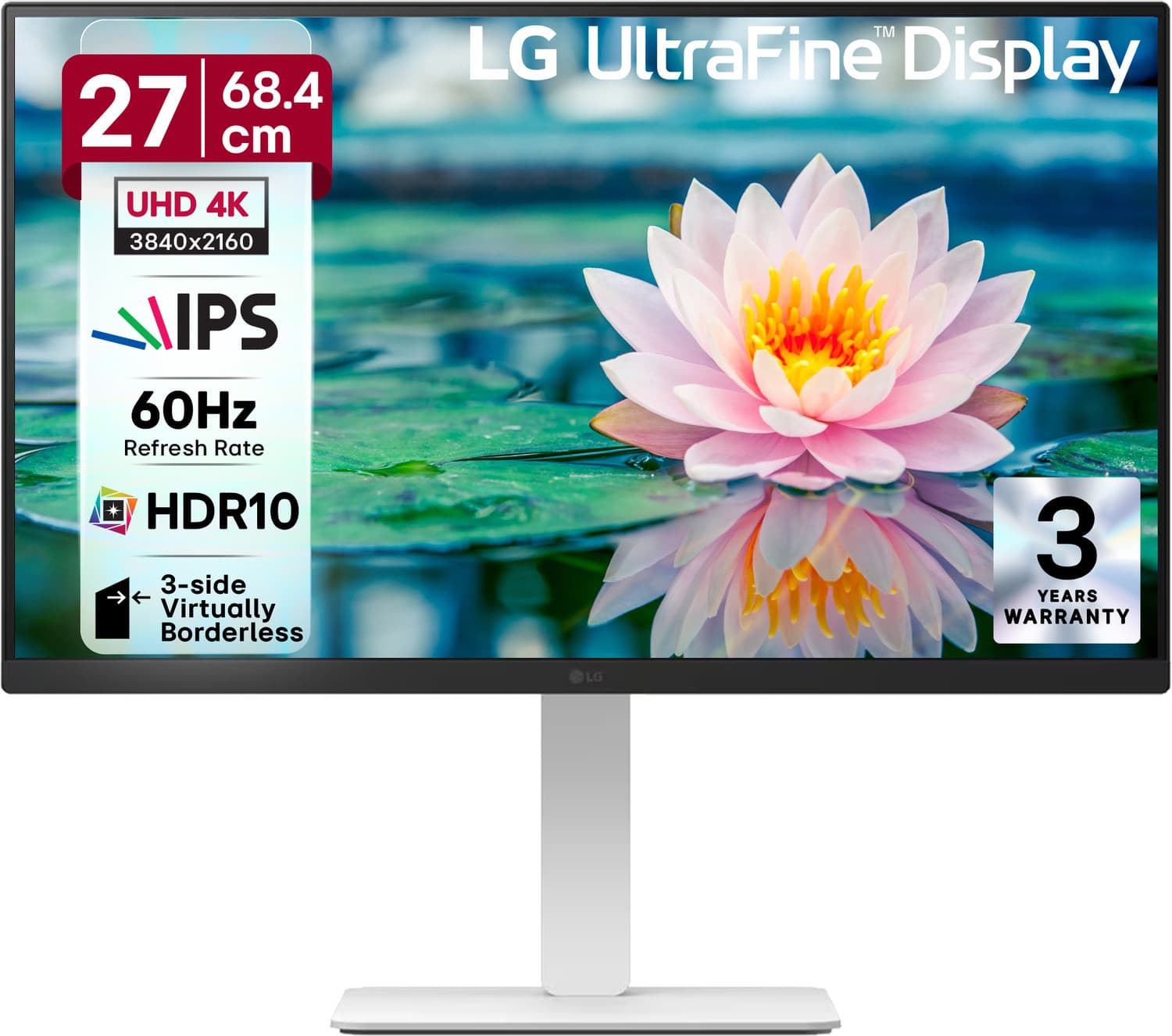 LG Ultrafine 68.58 cm (27 inch) 4K Ultra HD IPS Panel with HDR10, DCI-P3 90%, Adjustable Stand, 3-Side Borderless Design, Computer Monitor (27US550-WB...