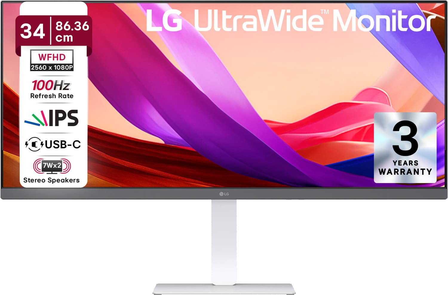 LG UltraWide 86.36 cm (34 inch) WFHD IPS Panel 86.36 cm (34) 21:9 WFHD (2560x1080) IPS Display, 3-Side Virtually Borderless Design, sRGB 99% (Typ.), C...