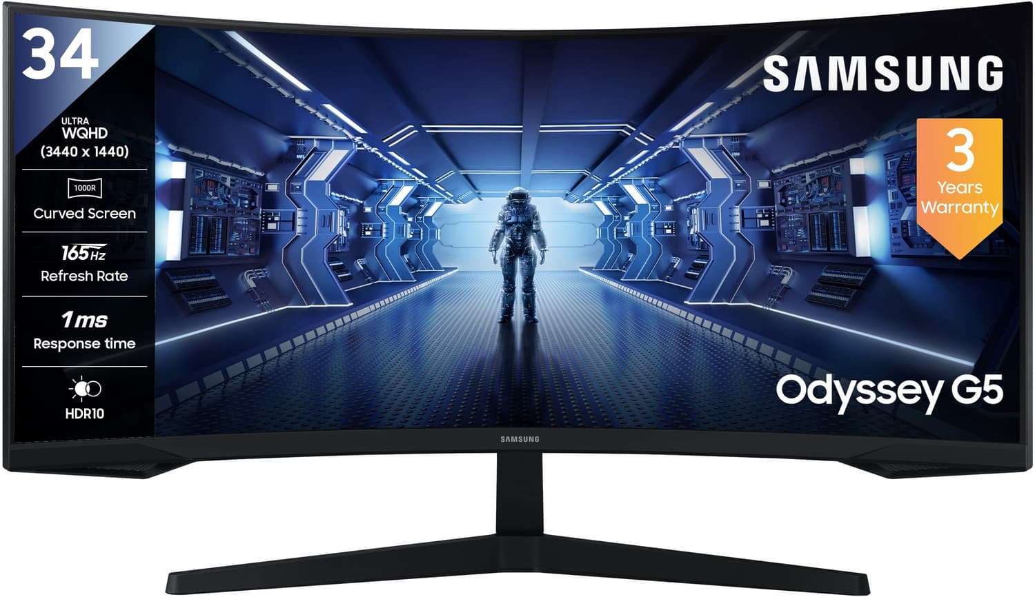 SAMSUNG Odyssey G5 1000R 34 inch Curved WQHD VA Panel with HDR 10, Game Style UI, Borderless UltraWide Gaming Monitor (LC34G55TWWWXXL)