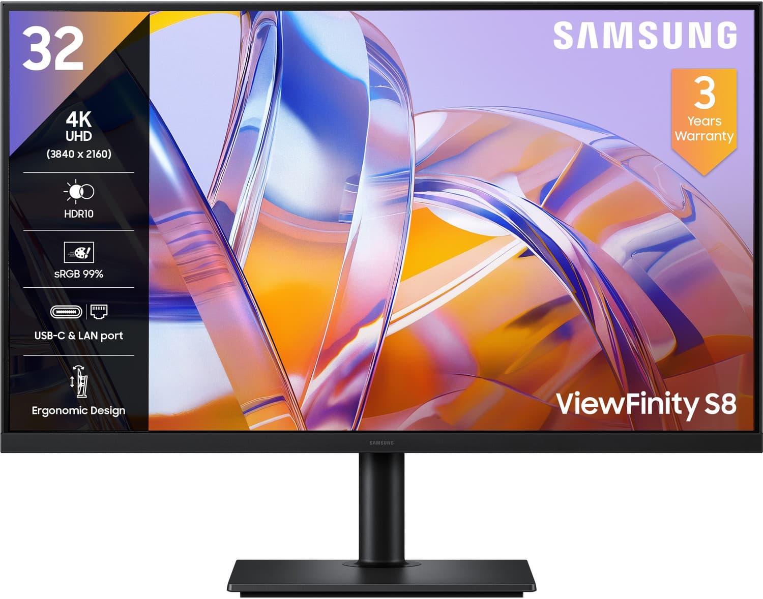 Samsung ViewFinity S8 203.2 cm (80 cm) 4K Ultra HD LED Backlit VA Panel Gaming Monitor (32" 4K ViewFinity S8 Monitor LS32H802UAWXXL, Black) (Response ...