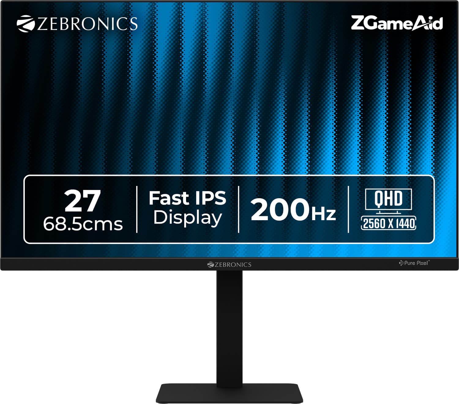 ZEBRONICS S Series 68.5 cm (27 inch) Quad HD LED Backlit IPS Panel Gaming Monitor (Zeb-S27A (200Hz)) (Response Time: 1 ms, 200 Hz Refresh Rate)