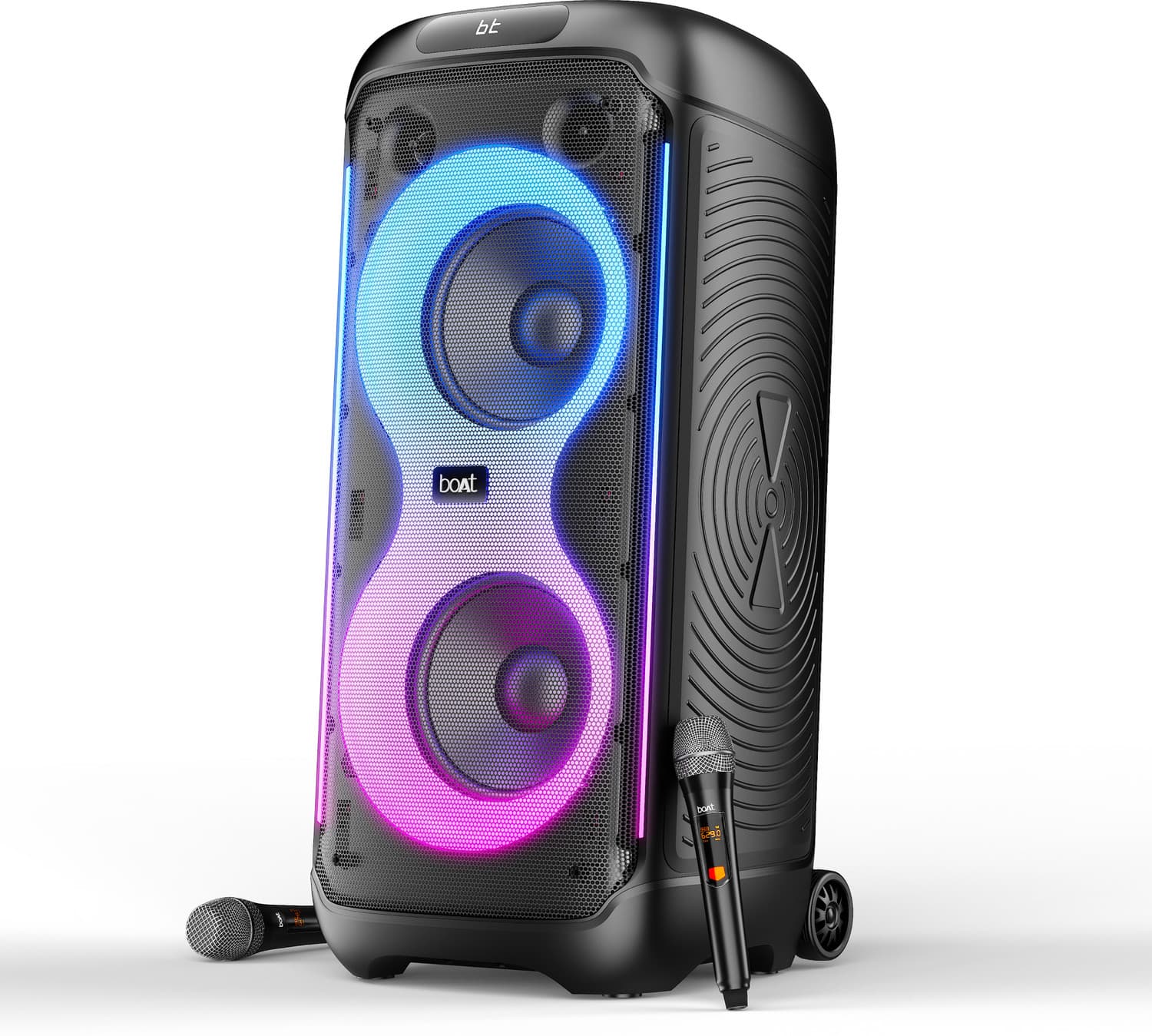 boAt PartyPal 650, Karaoke Auto Tuner, DJ Tracks & Bass Drop, UHF Mic, RGB LEDs 300 W Bluetooth Tower Speaker (Midnight Black, Mono Channel)
