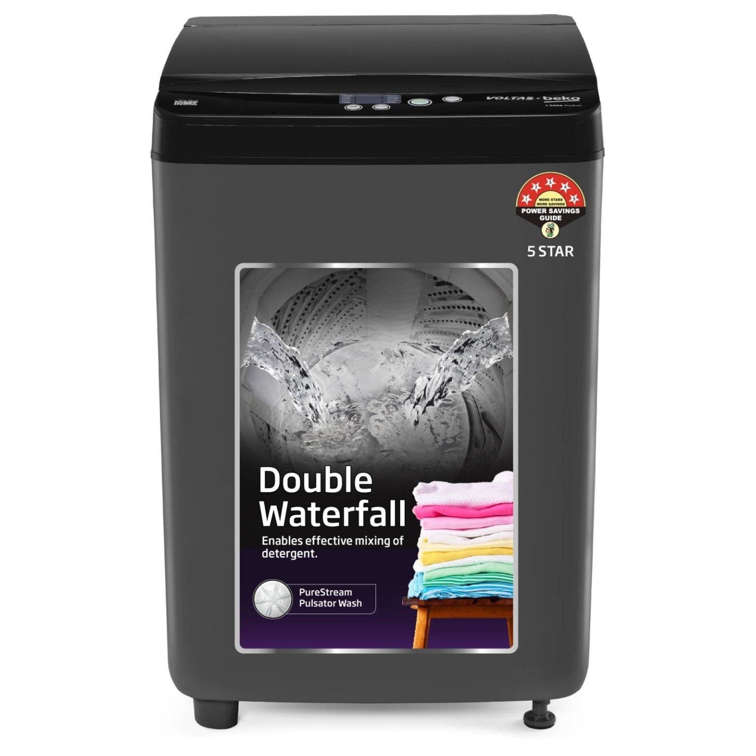 Voltas Beko 7 Kg 5 Star Fully Automatic Top Load Washing Machine with Double Waterfall | 4 Wash Programs | Purestream Pulsator (WTL7004UEA)