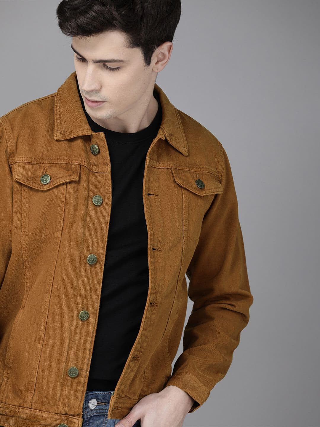 Roadster Men Brown Solid Denim Jacket