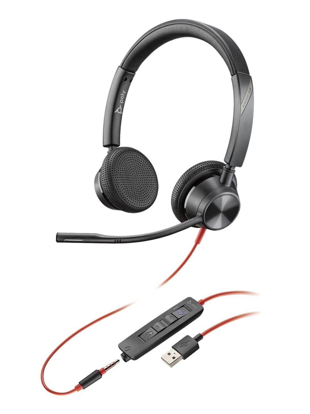 poly Black Solid Over-Ear Wired Blackwire 3325 Headphones With Mic