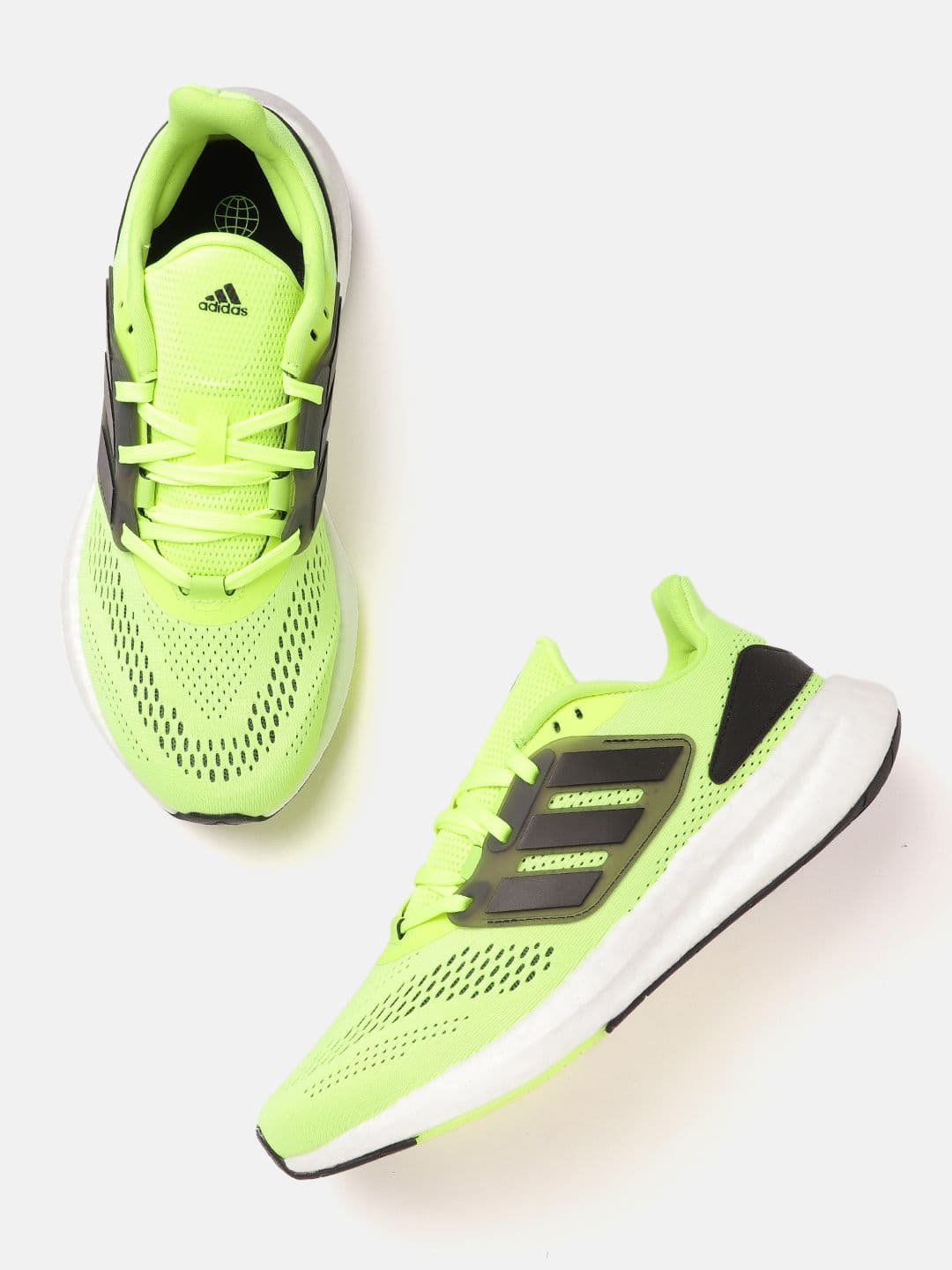 ADIDAS Men Fluorescent Green Woven Design Perforated Pureboost 22 Running Shoes