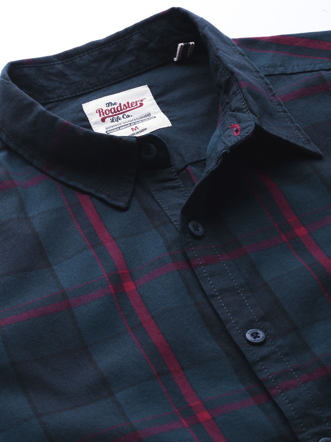 The Roadster Lifestyle Co Men Navy Blue & Red Regular Fit Checked Casual Sustainable Shirt