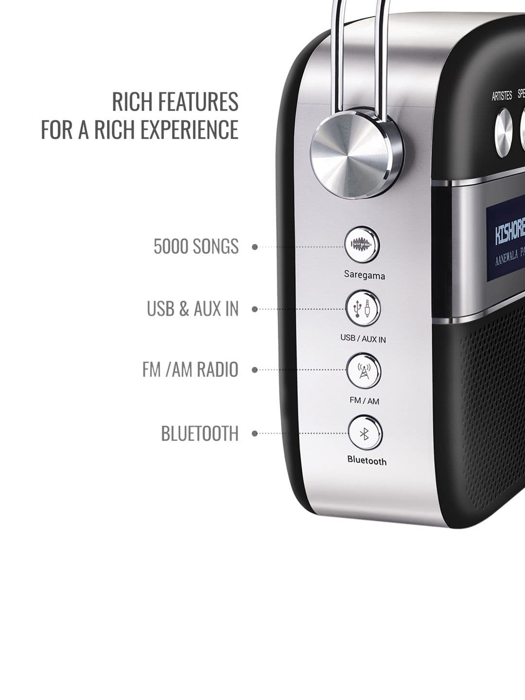 Saregama Carvaan 2.0 Hindi-Music Player 5000 Pre-loaded songs with Podcast -Classic Black