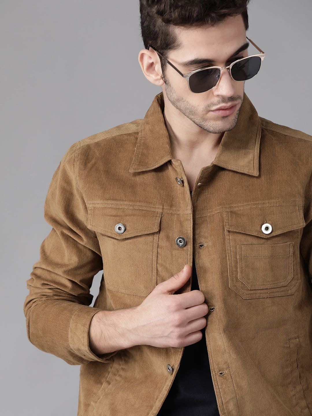 Roadster Men Brown Solid Corduroy Tailored Jacket