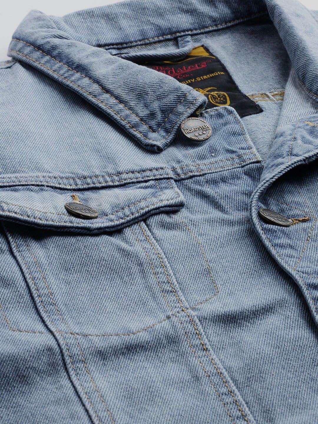Roadster Men Blue Washed Denim Jacket