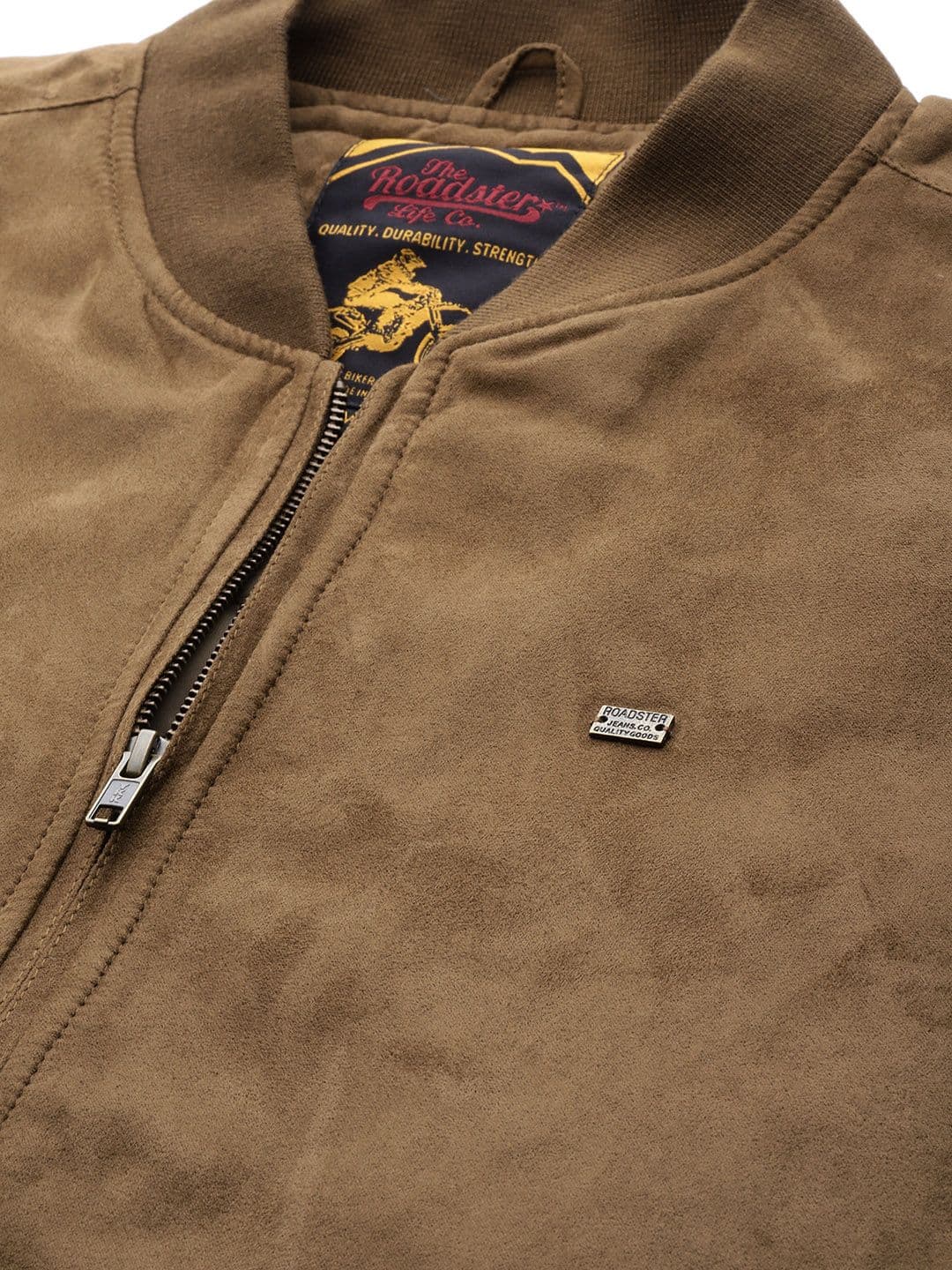 Roadster Men Brown Suede Finish Bomber Jacket