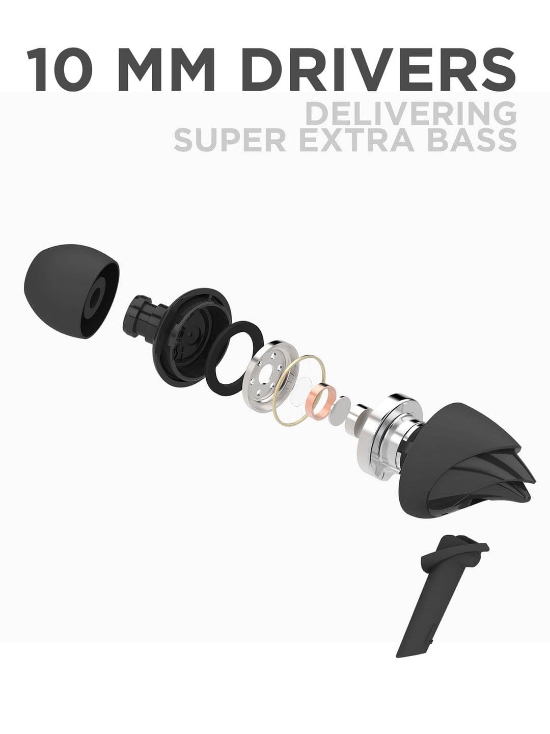 boAt BassHeads 100 Black Wired Earphones with Enhanced Bass Hawk-Inspired Design & Mic