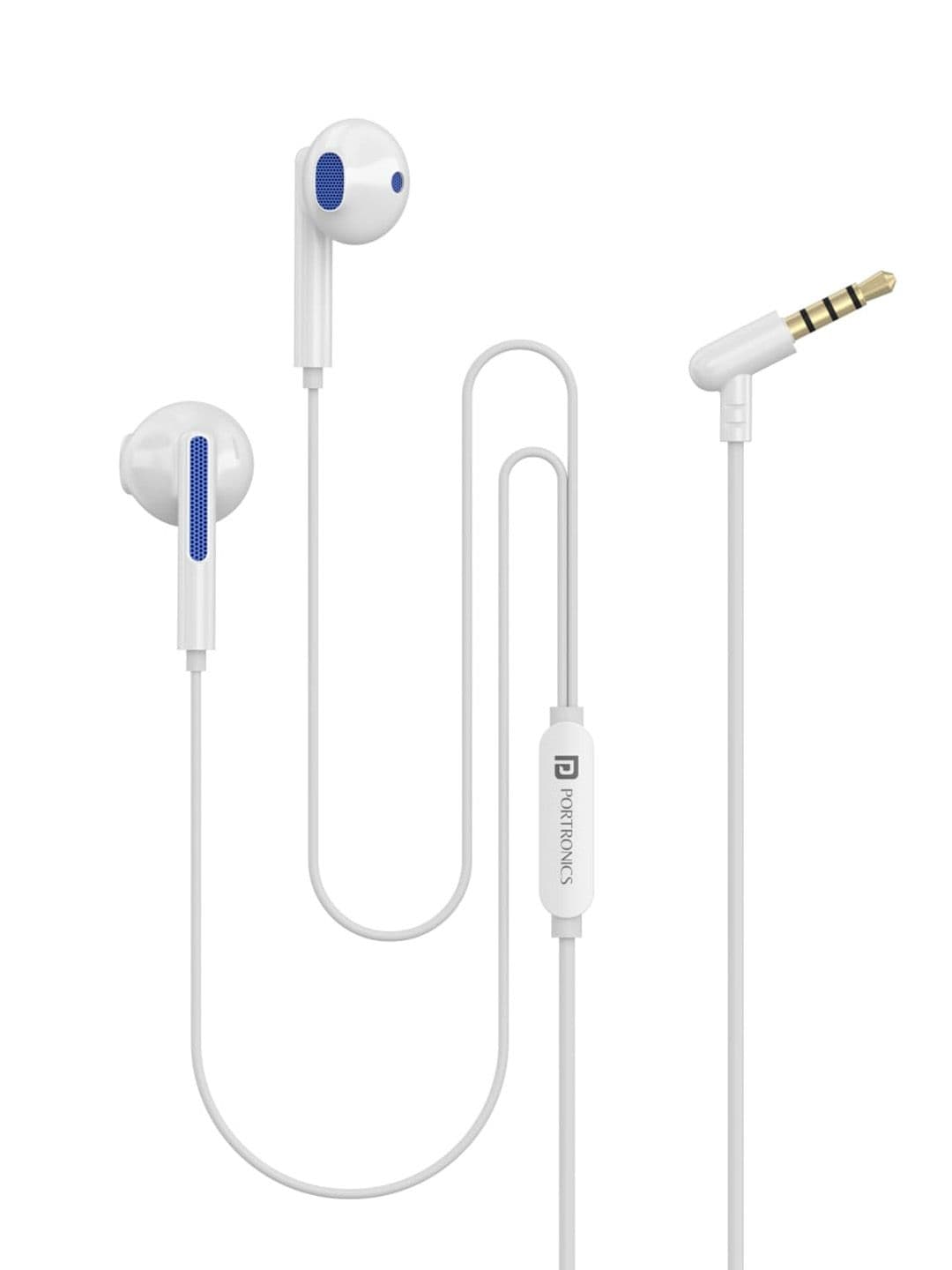 Portronics White & Blue Solid Conch 110 in Ear Wired Earphones