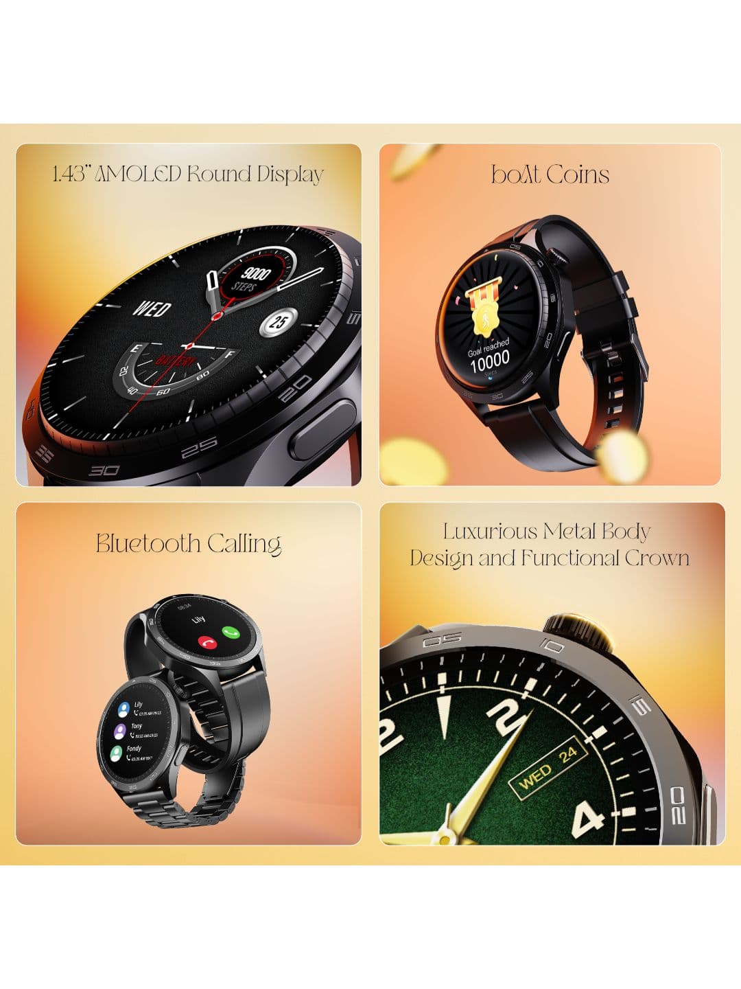 boAt Enigma Radiant Luxury Watch With Upto 6 Days Battery Guided Breathing 1.43" AMOLED Display