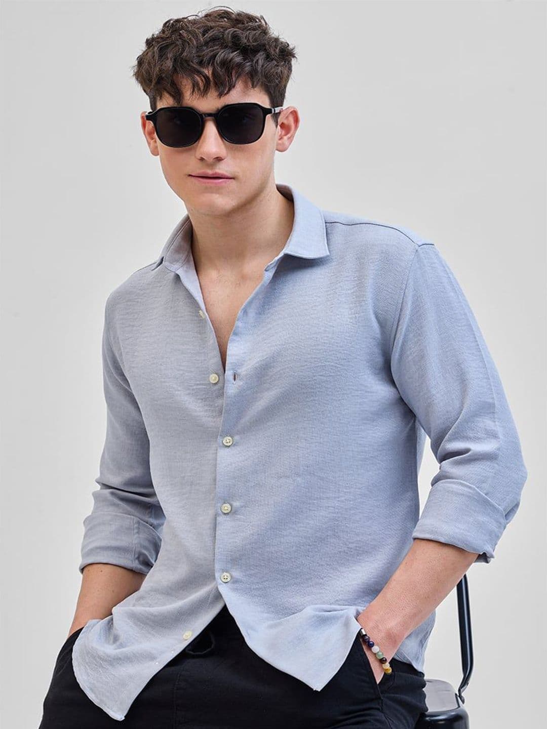 Snitch Men Smart Slim Fit Textured Casual Shirt
