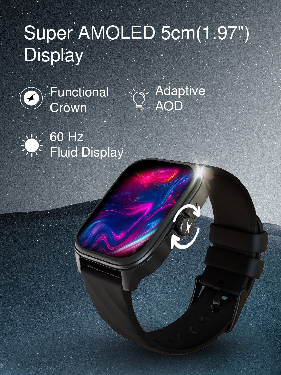 Styler FS1 Pro 1.97 AMOLED Display AOD Functional Crown BT Calling IP68 Smart Watch