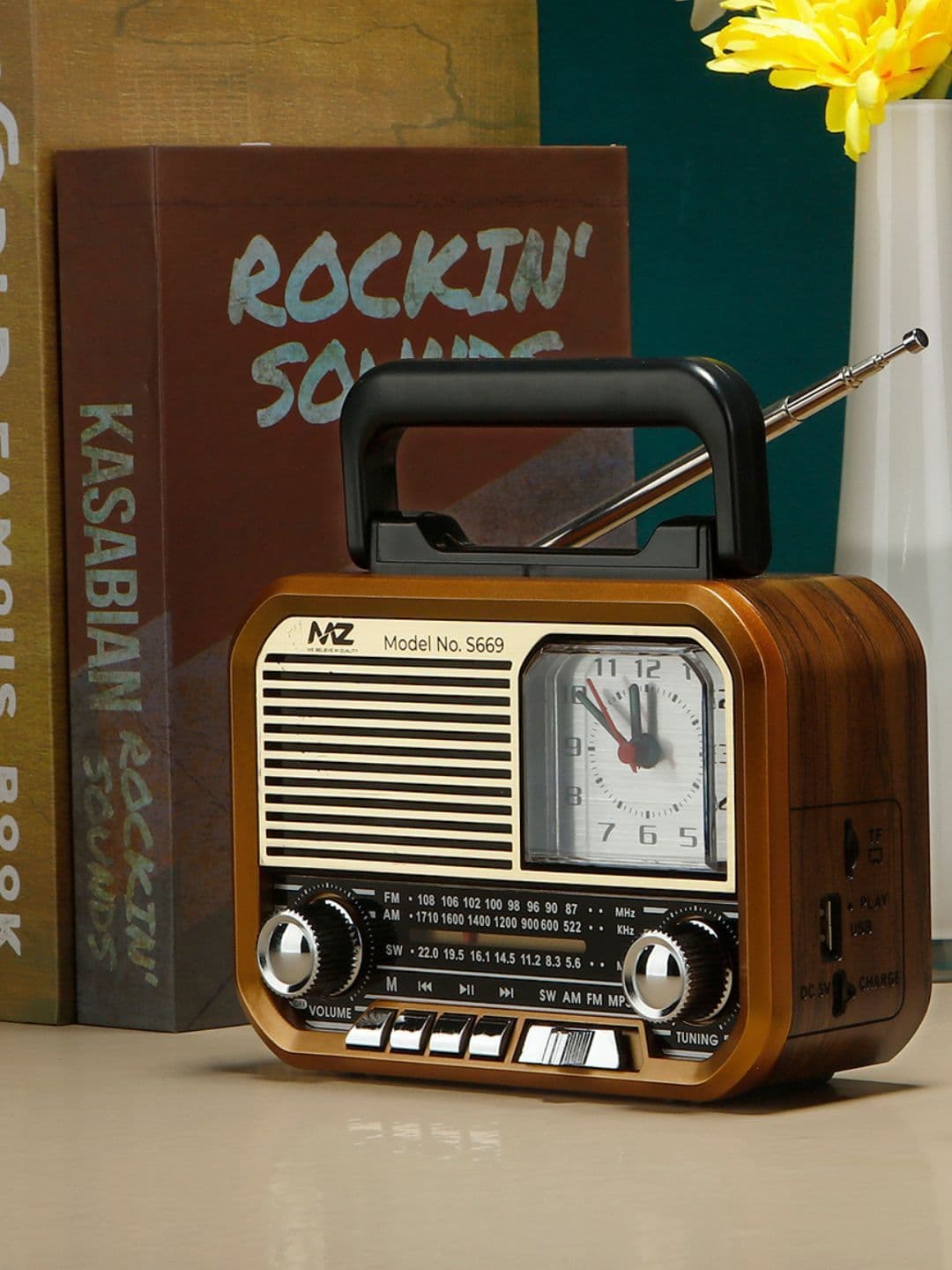 MZ S666 Retro Multi-Functional with High Power Clock & 5W & 1500mAh Battery Radio Speaker