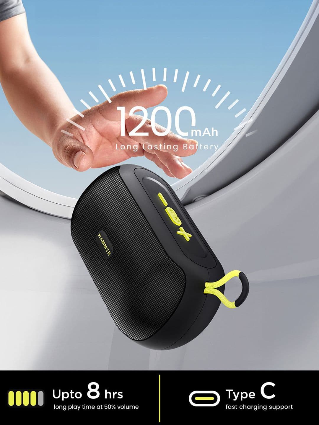 HAMMER Wave TWS Function BTv5 Up to 8 Hours Playtime Bluetooth Speaker - 10W