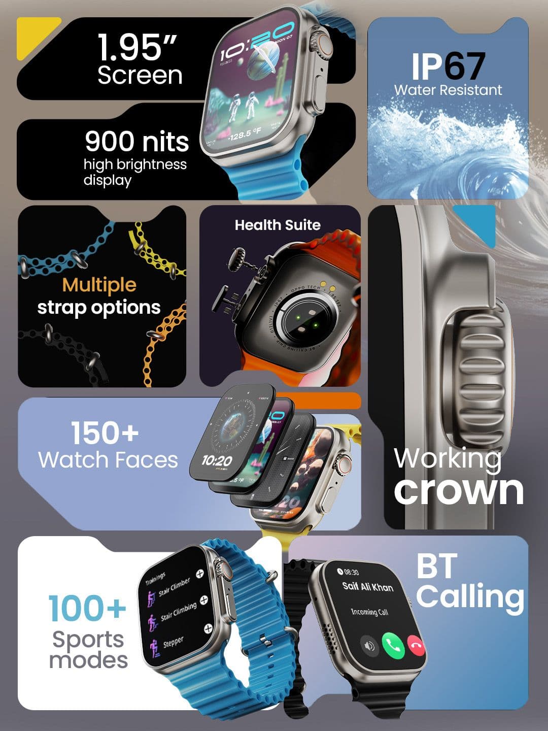 Boult Crown 1.95'' Screen Smartwatch With BT Calling