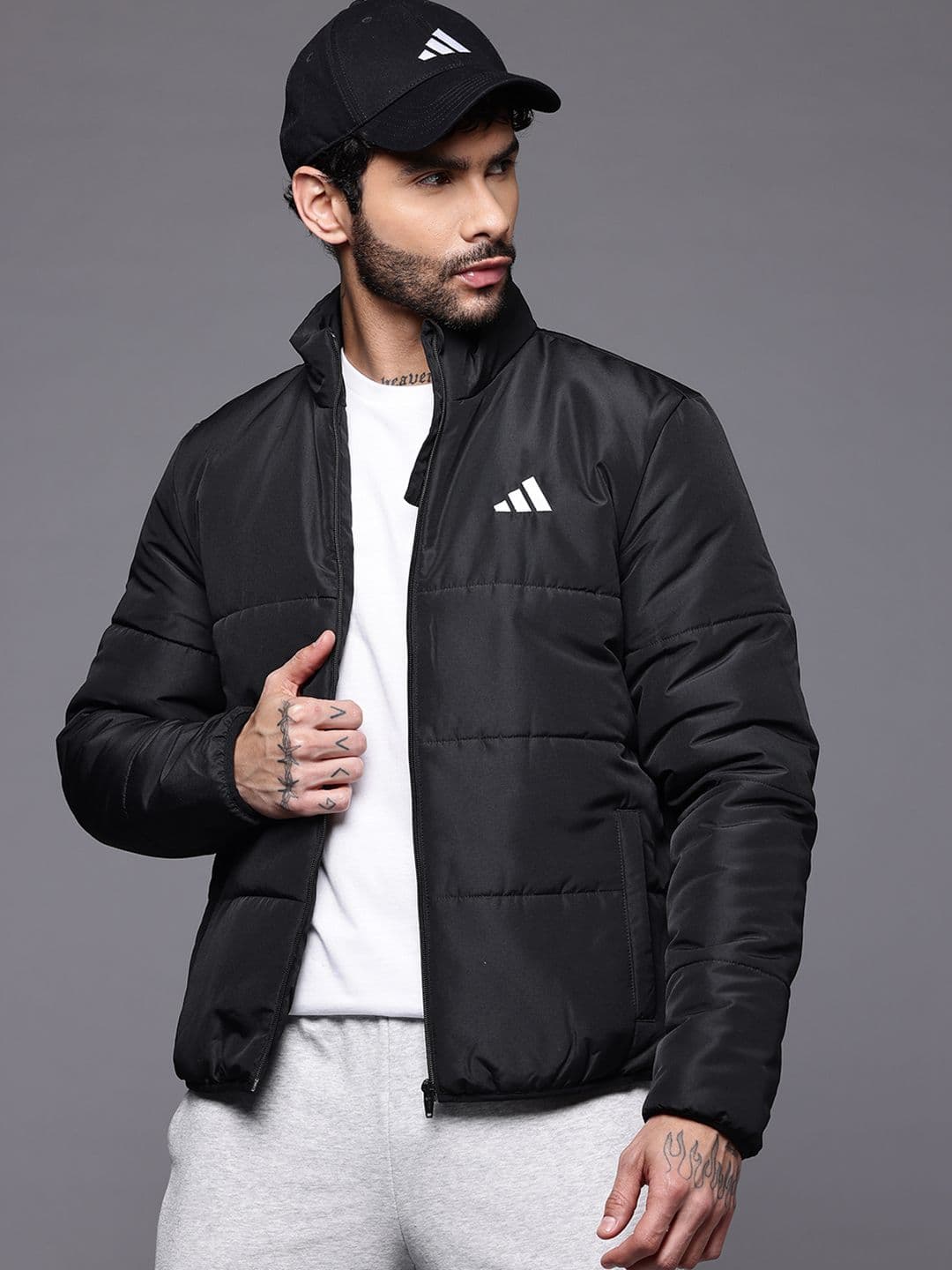 ADIDAS Brand Logo Printed mock Collar Puffer Jacket