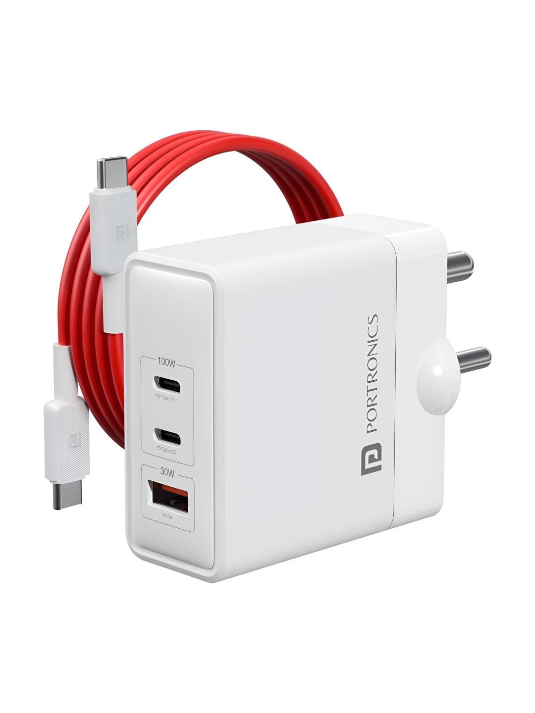 Portronics 100W Adapto 100 GaN Fast Charging Triple Port Adaptor With Type C Cable