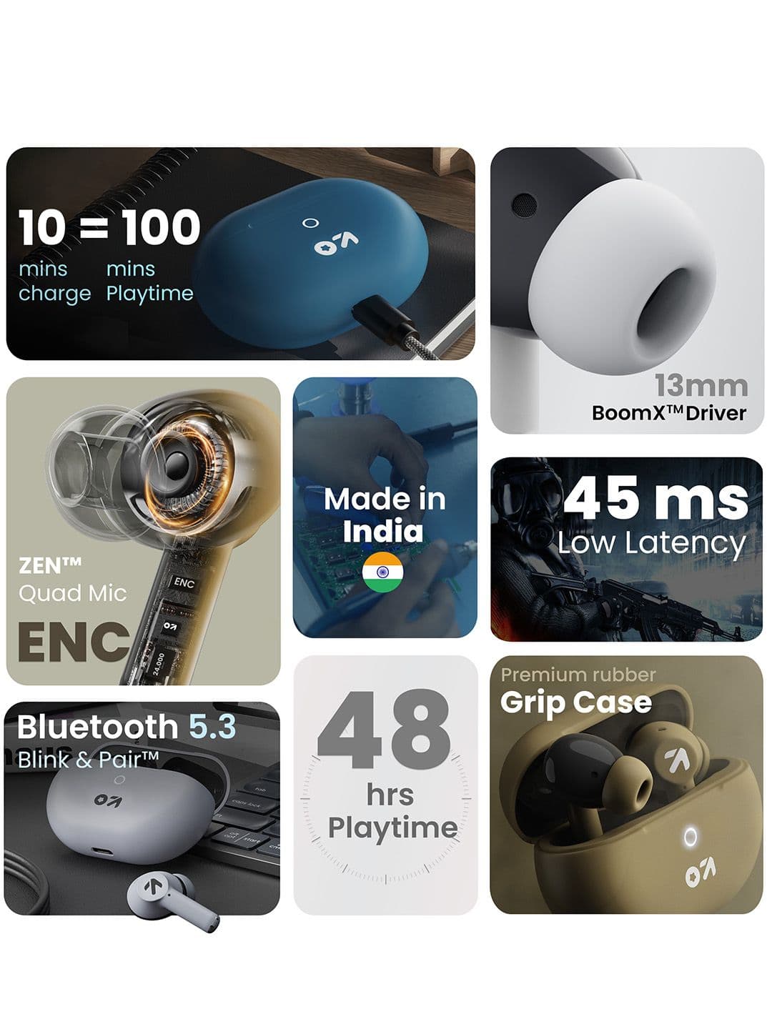 GOBOULT Previously Boult W40 with Quad Mic ENC, 48H Playtime, Low Latency Gaming, Bluetooth 5.3v