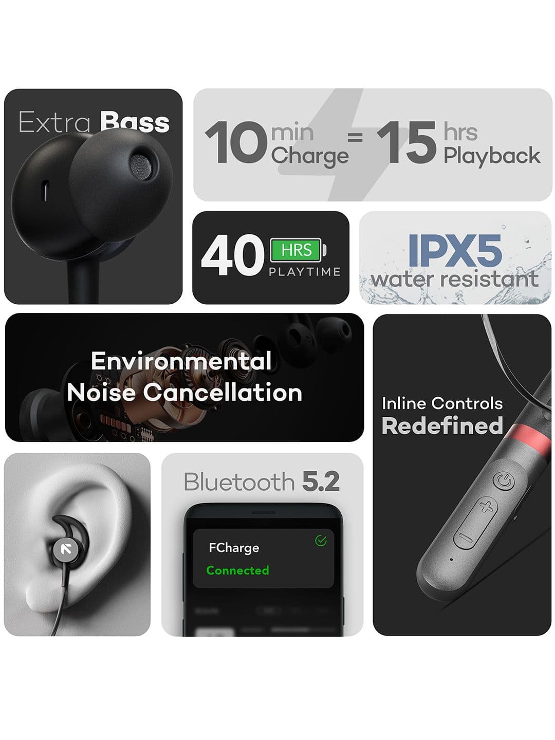 BOULT AUDIO Black ProBass FCharge In-Ear Wireless Bluetooth Earphones