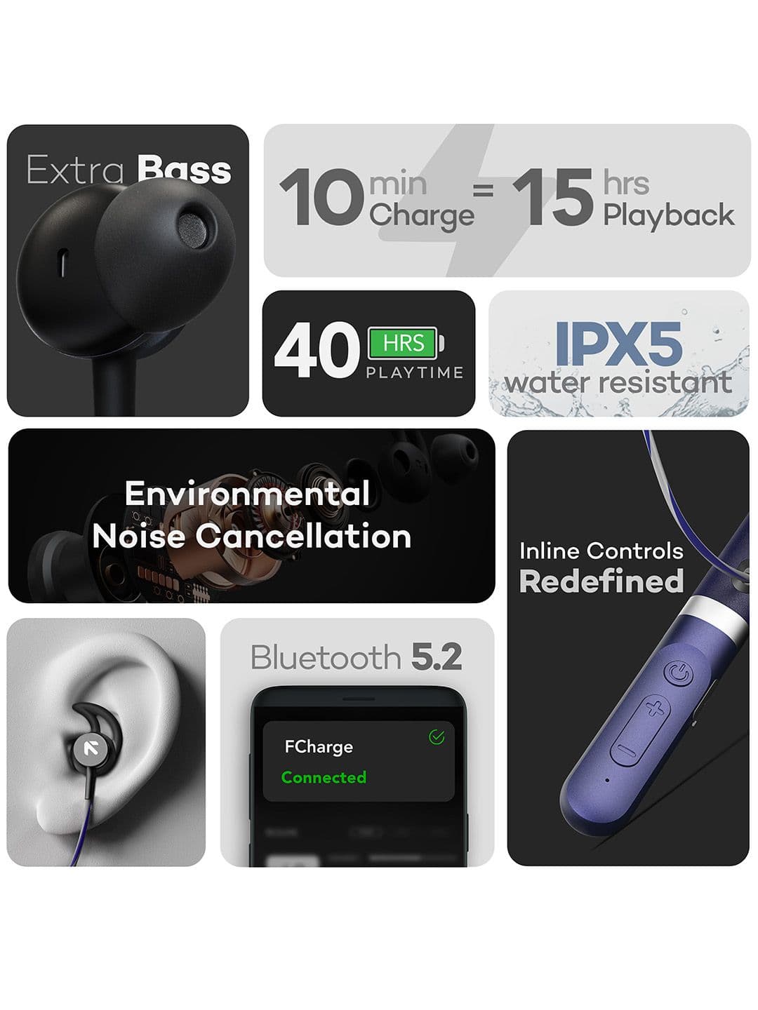 BOULT AUDIO Blue ProBass FCharge In-Ear Wireless Bluetooth Earphones