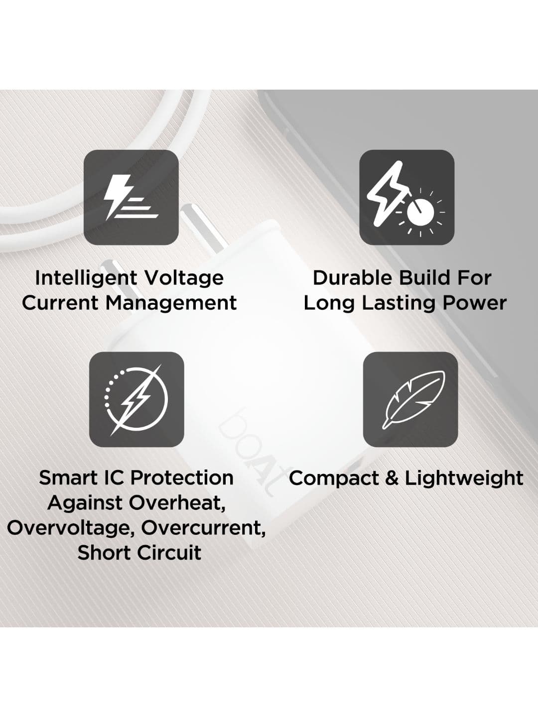 boAt WCDV 22.5W Dual Port Charger with Type A to C Cable 22.5W Power Delivery & 18W Quick Charge
