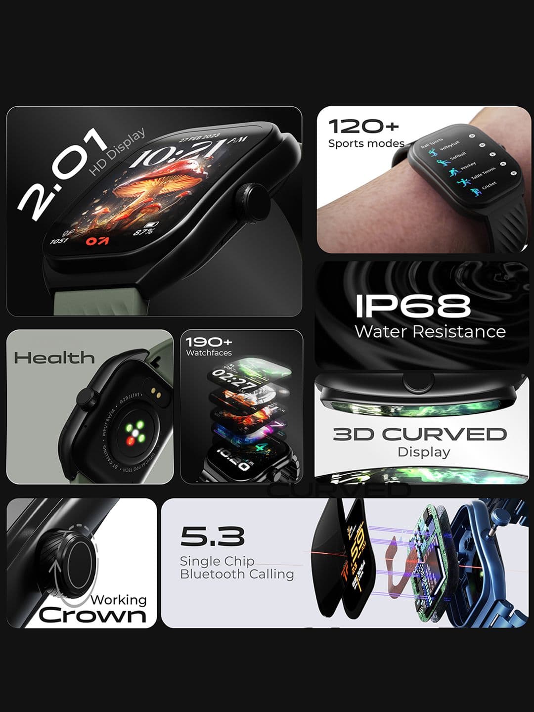 GOBOULT Previously Boult Trail 2.01" 3D Curved Display, Working Crown, Health Track Smartwatch