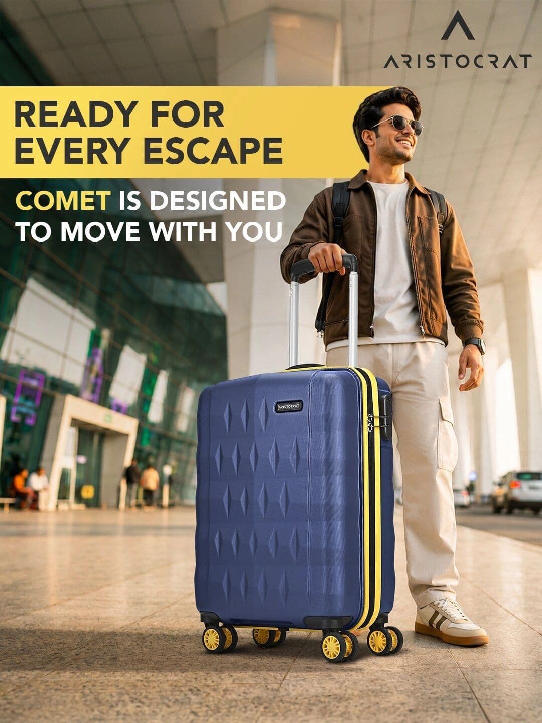 Aristocrat Comet Blue Medium Hard Luggage 66cm Check-in Trolley Bag With Smooth 8-Wheel