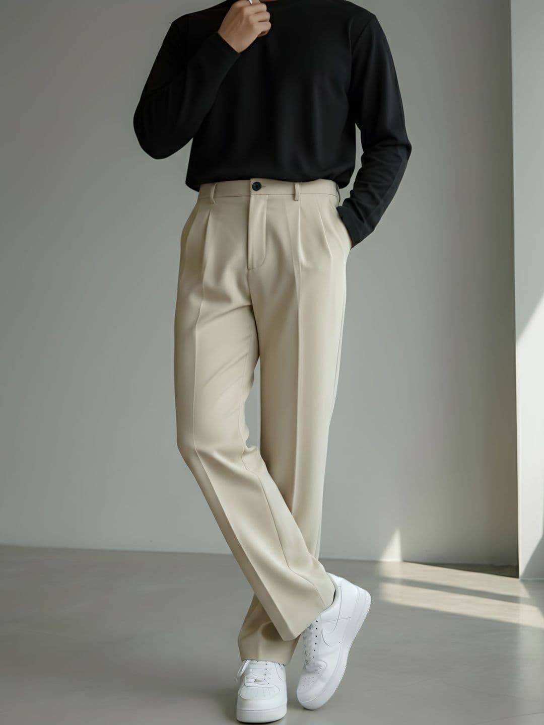 INDICLUB Men Comfort Loose Fit Easy Wash Pleated Trousers