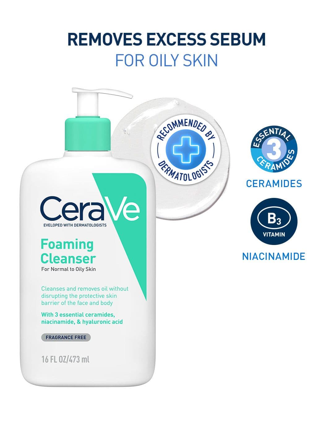 CeraVe Dermatologist Recommended Foaming Cleanser For Oily Skin - 473ml