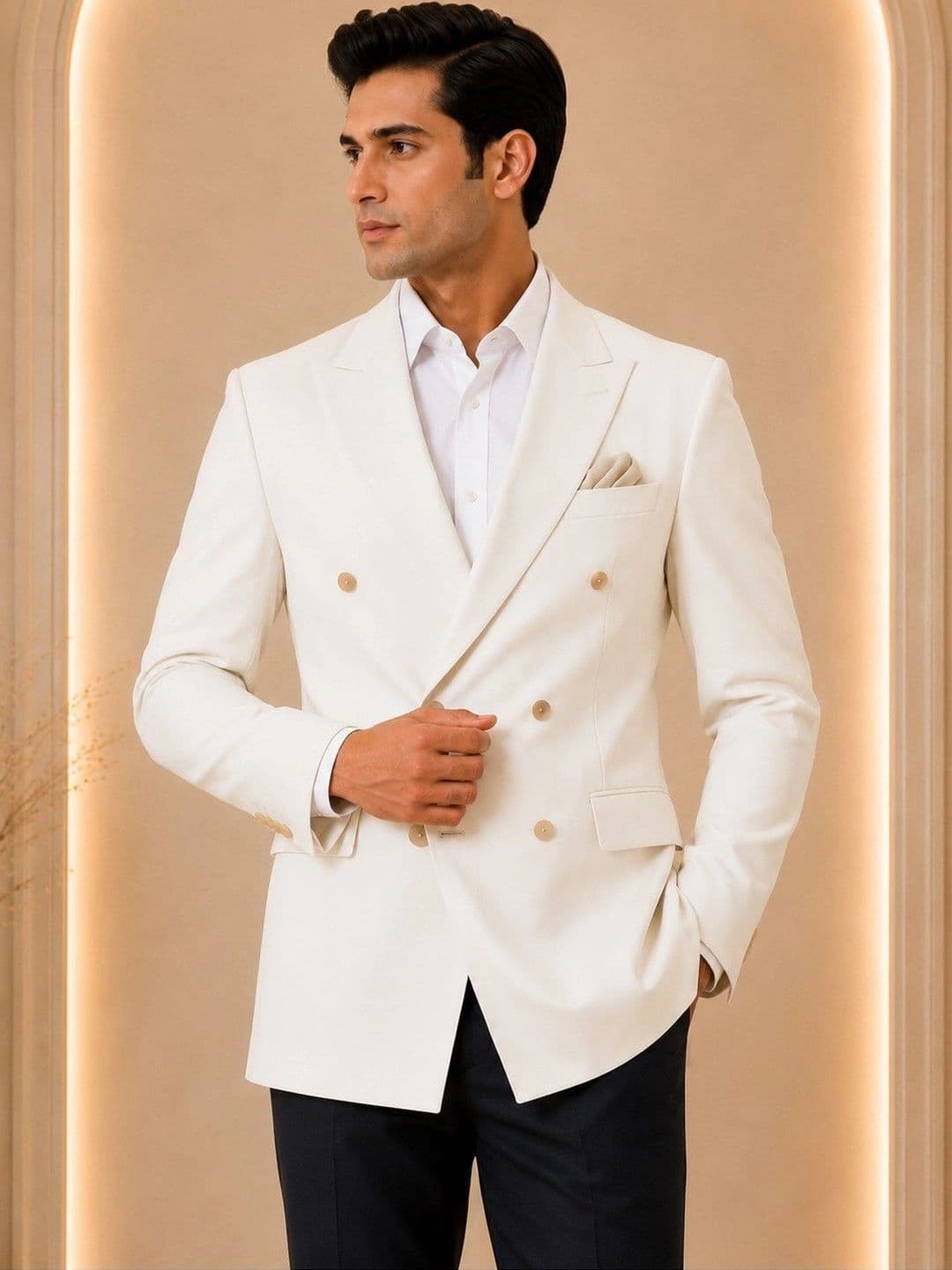 SOURAGYA Notched Lapel Double-Breasted Tailored Fit Party Blazers