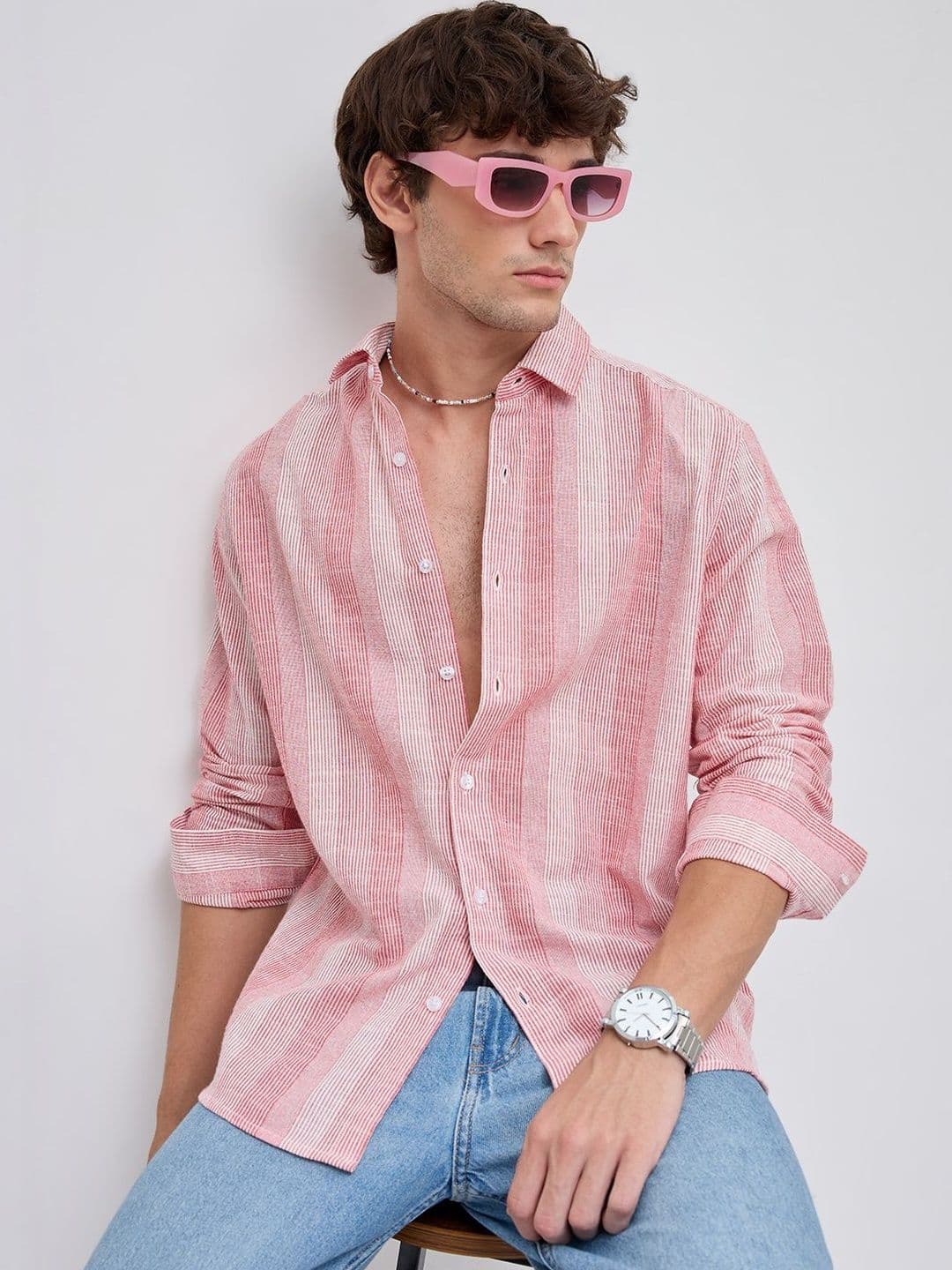 VASTRADO Rose Red Refined Multi Striped Shirt