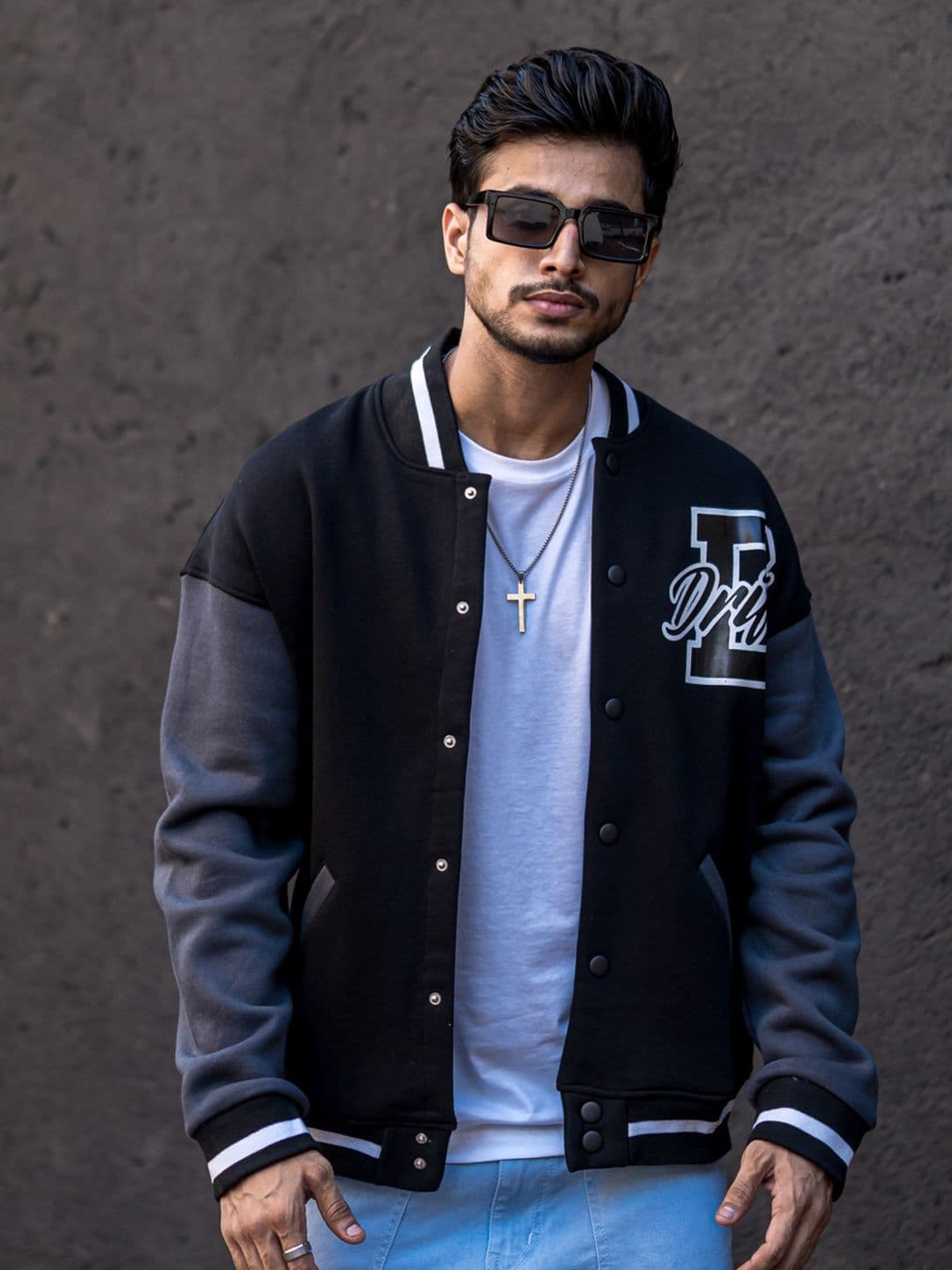 Powerlook Men Organic Cotton Drop Shoulder Sleeves Varsity Jacket