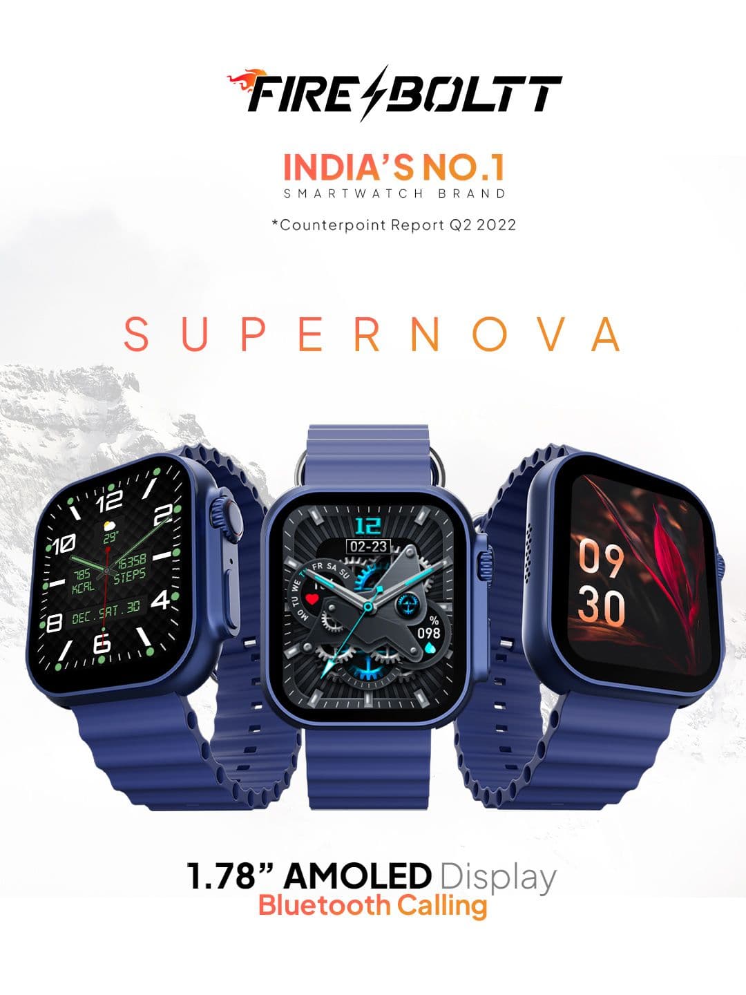 Fire-Boltt Blue Supernova 1.78 inch AMOLED 368*448px High Resolution Smart Watch
