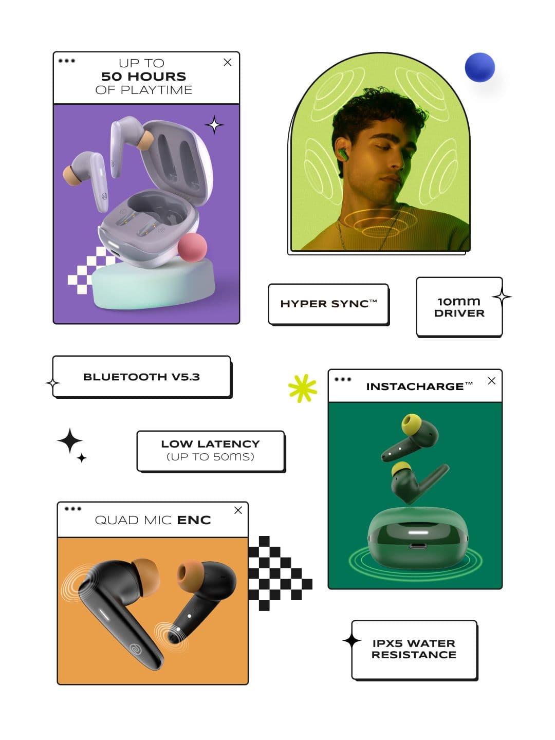 NOISE Green VS401 Truly Wireless Earbuds with 50 hrs Playtime and Quad Mic ENC
