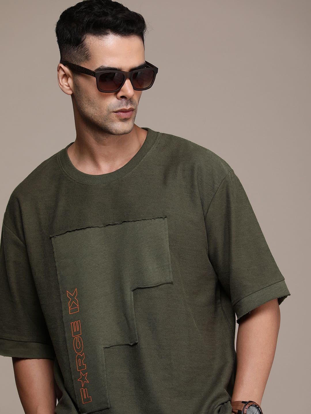 FORCE IX Men Brand Logo Printed Pure Cotton T-shirt